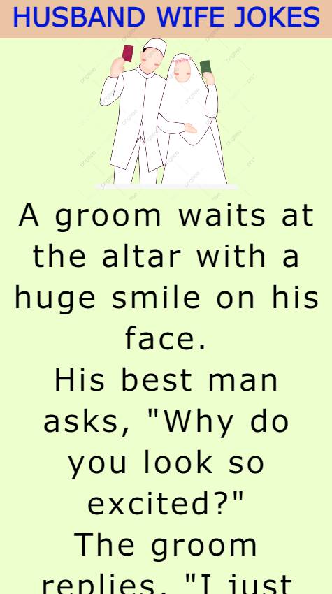 A groom waits at the altar with a huge
