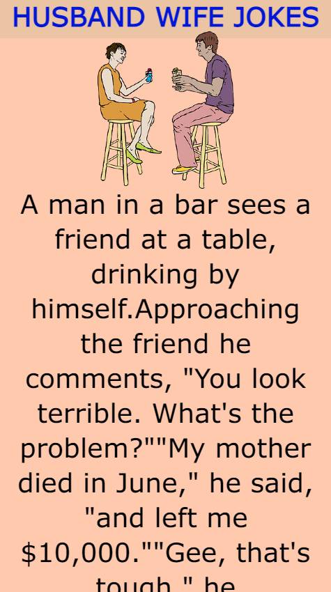 A man in a bar sees a friend at a table