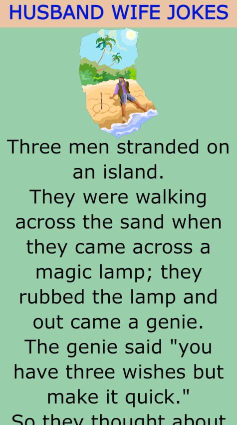 Three men stranded on an island