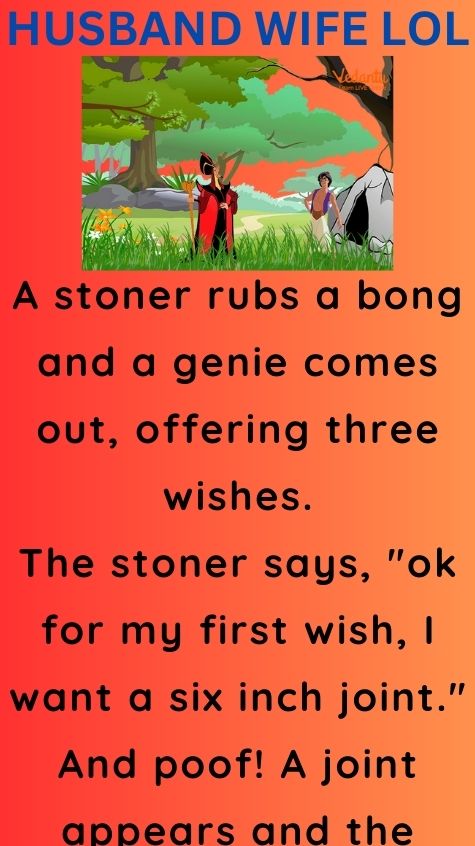 A stoner rubs a bong and a genie comes