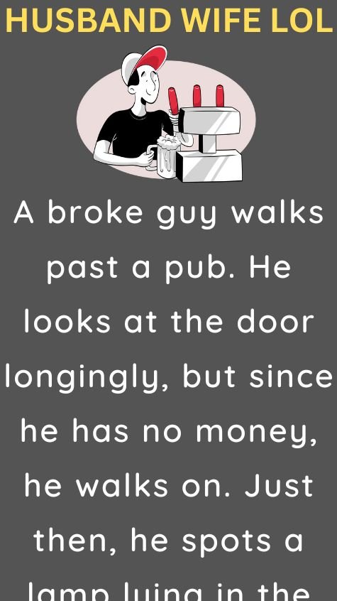 A broke guy walks past a pub
