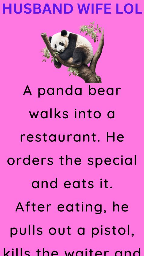 A panda bear walks into a restaurant