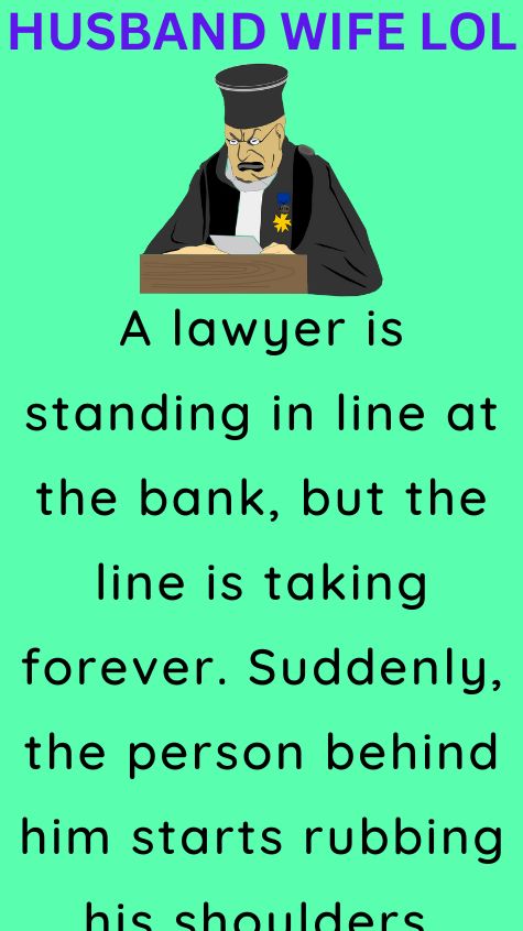 A lawyer is standing in line at the bank
