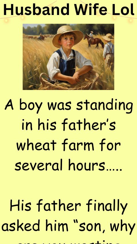 A boy was standing in his fathers wheat farm