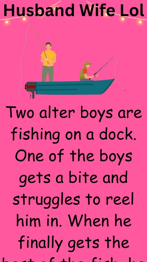 Two alter boys are fishing on a dock