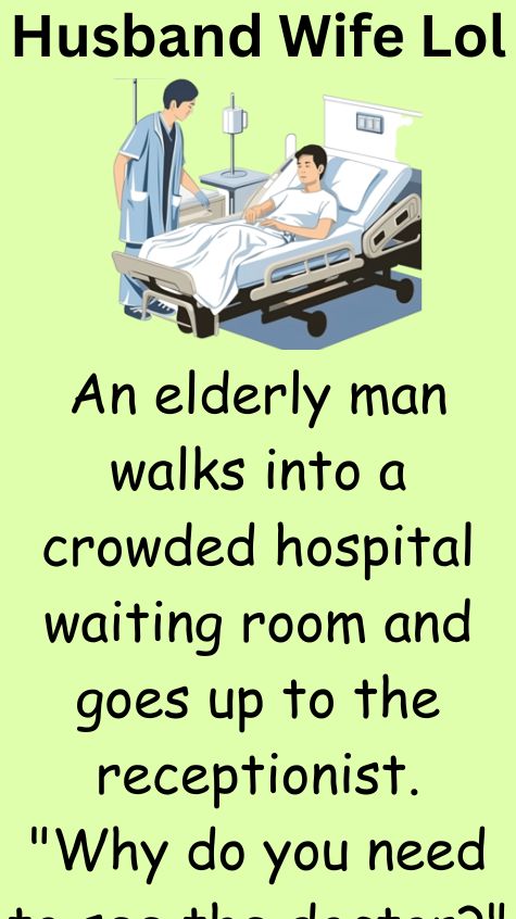 A man walks into a crowded hospital waiting room