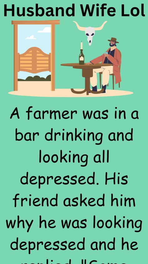 A farmer was in a bar drinking and looking all depressed