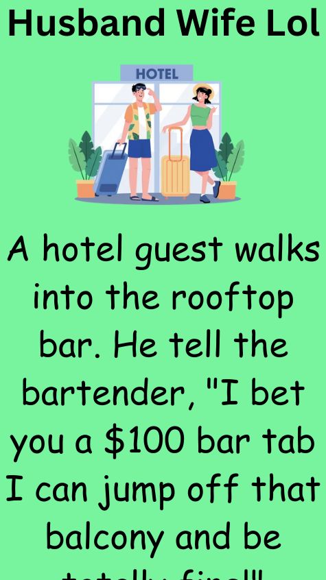 A hotel guest walks into the rooftop bar