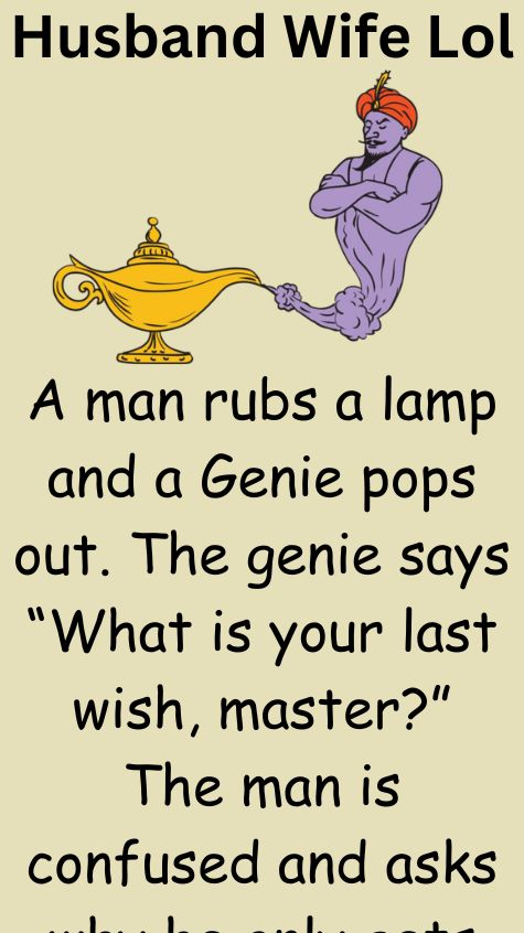 A man rubs a lamp and a Genie pops