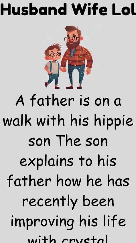 A father is on a walk with his hippie son