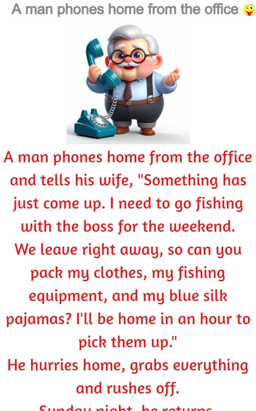 A man phones home from the office