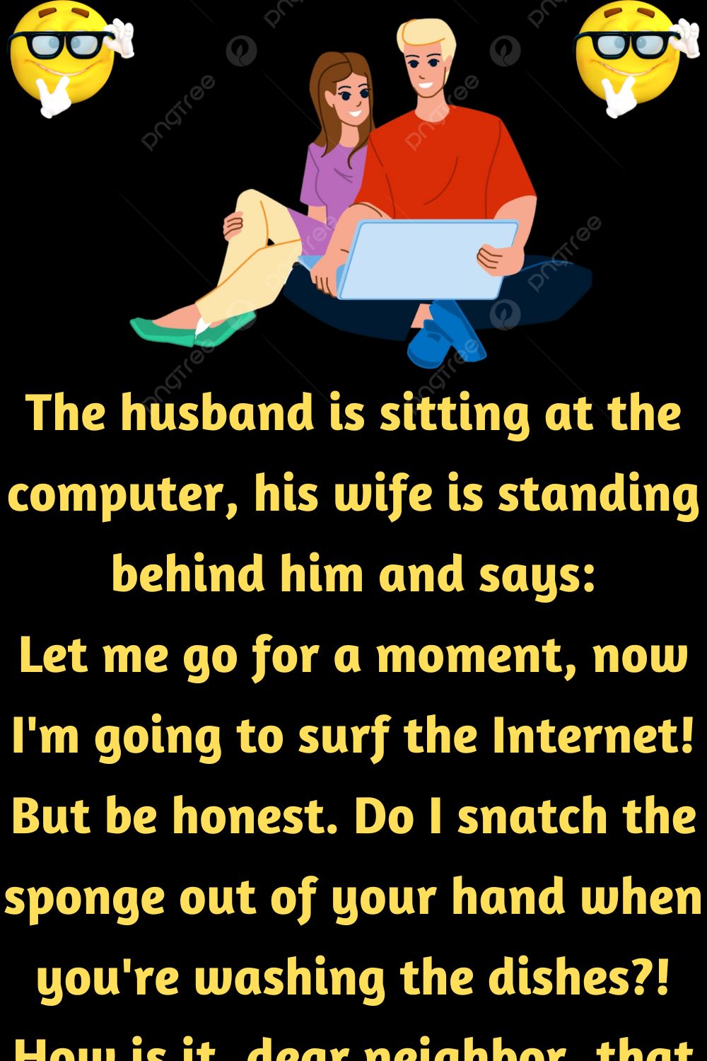 The husband is sitting at the computer