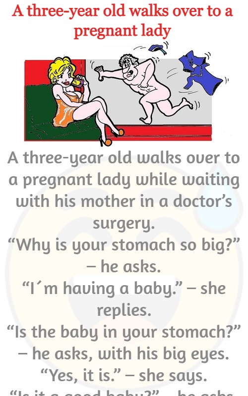 A three-year old walks over to a pregnant lady